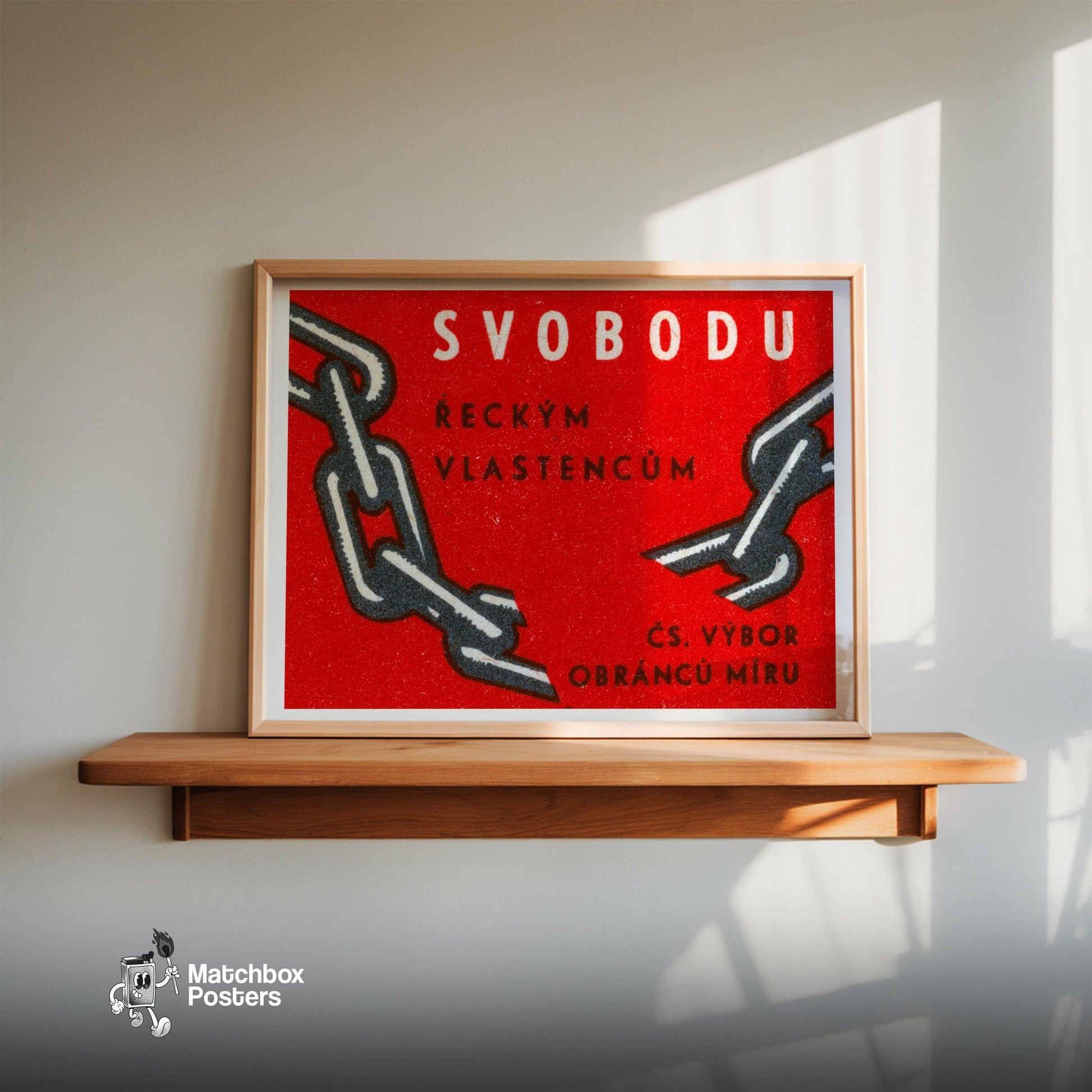 Freedom from Chain - vintage matchbox label print - size comparison