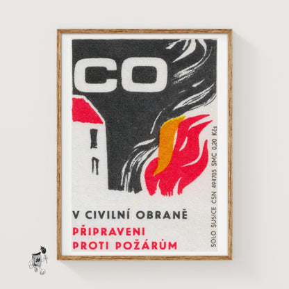 Civil Fire Defense - vintage matchbox label print