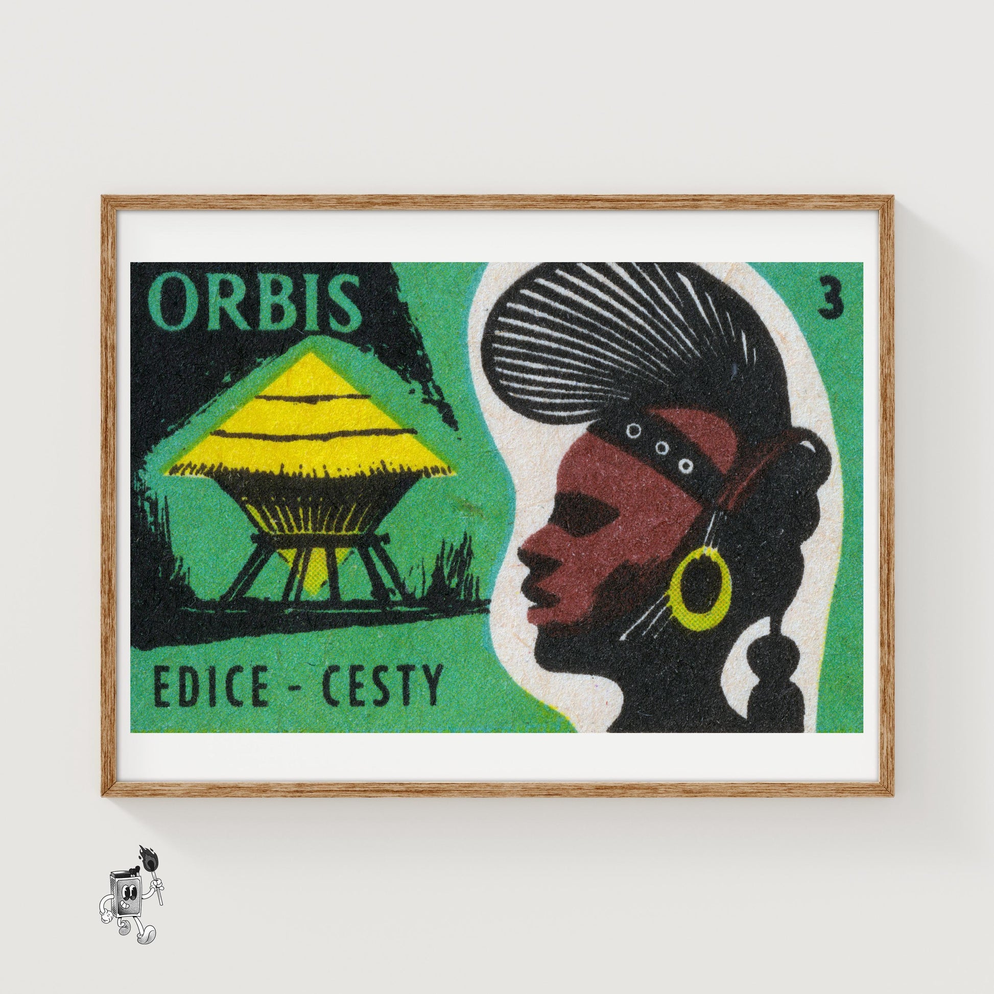 African Tribal Hut - vintage matchbox label print