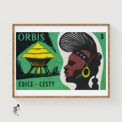 African Tribal Hut - vintage matchbox label print