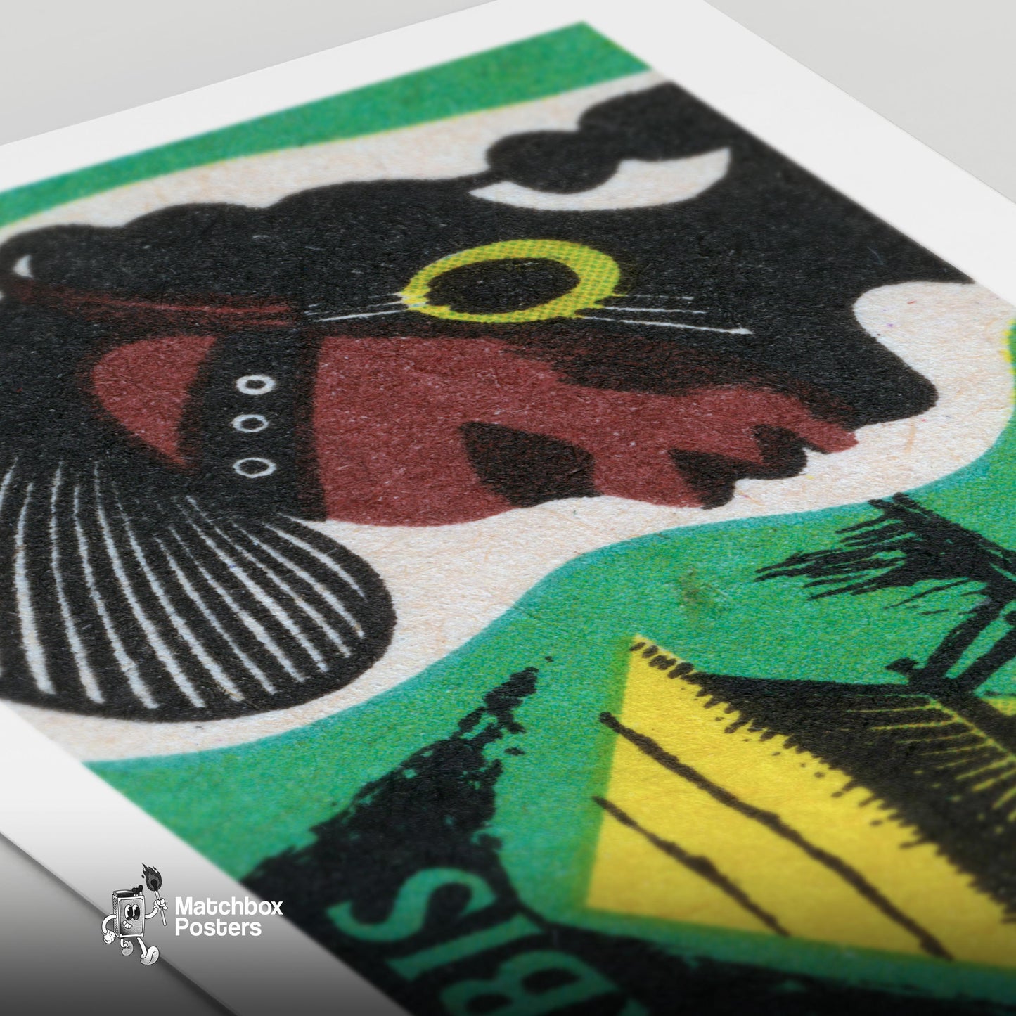 African Tribal Hut - vintage matchbox label print - close-up detail
