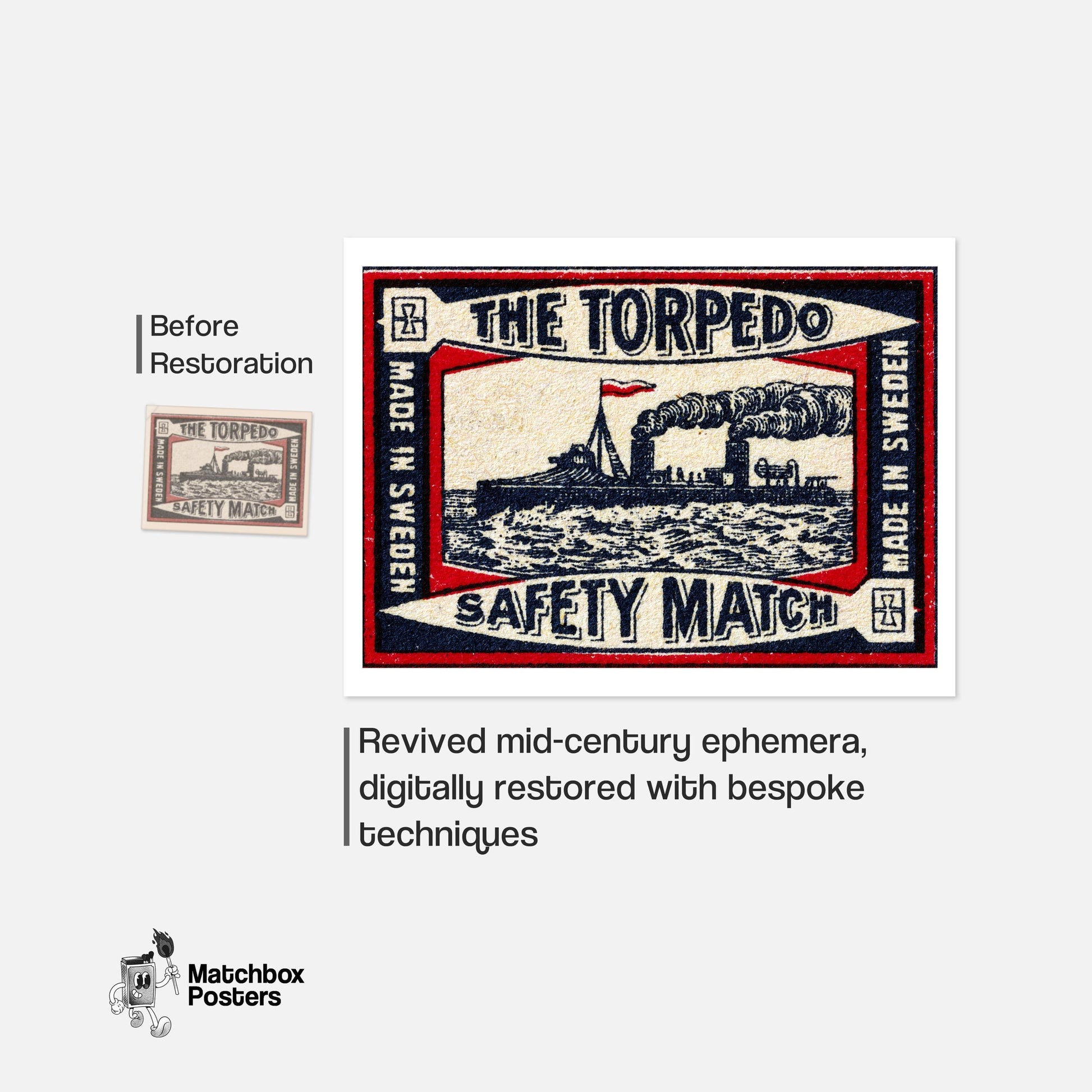 The Torpedo - vintage matchbox label print - framed wall art preview