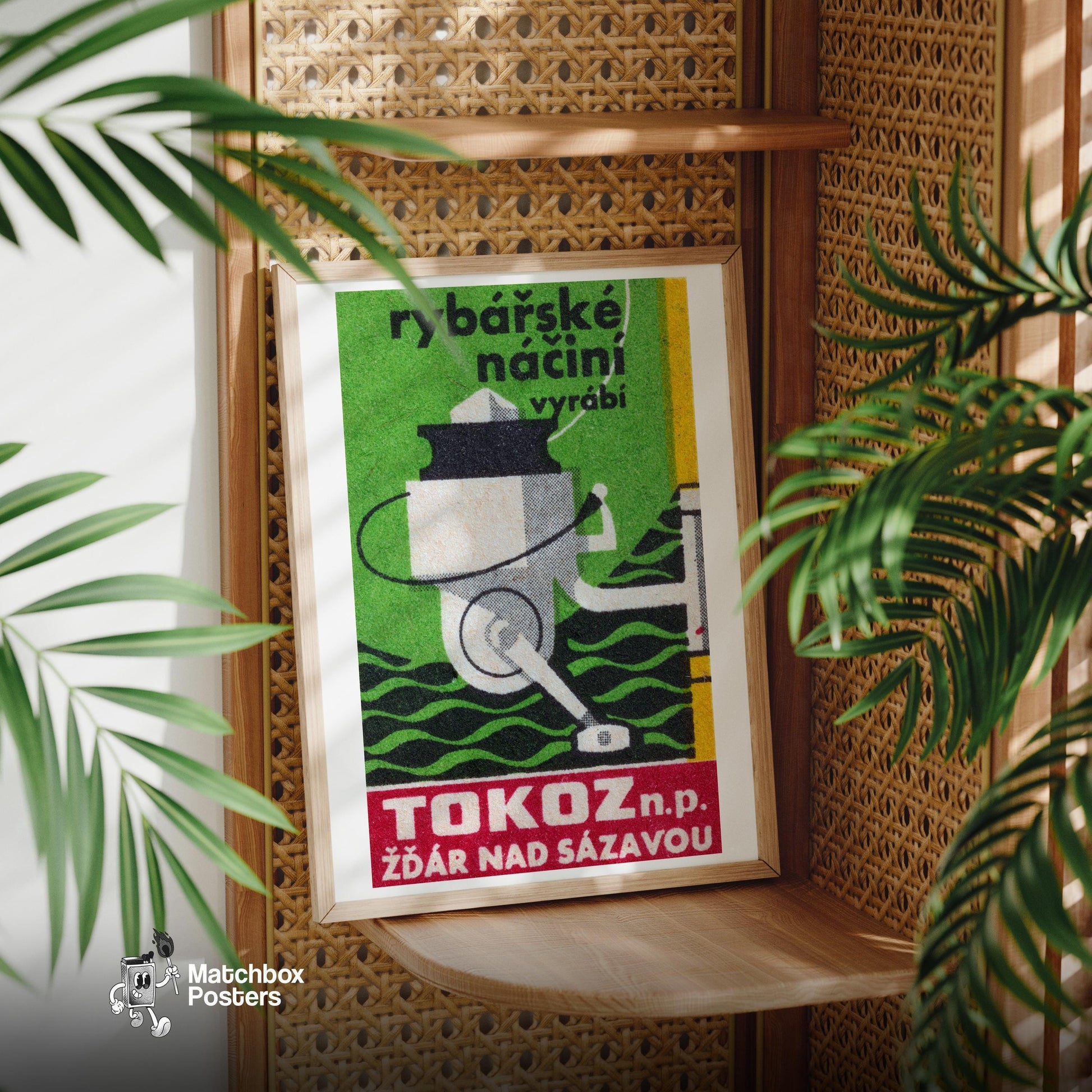 Yellow Fishing Rod - vintage matchbox label print - office wall