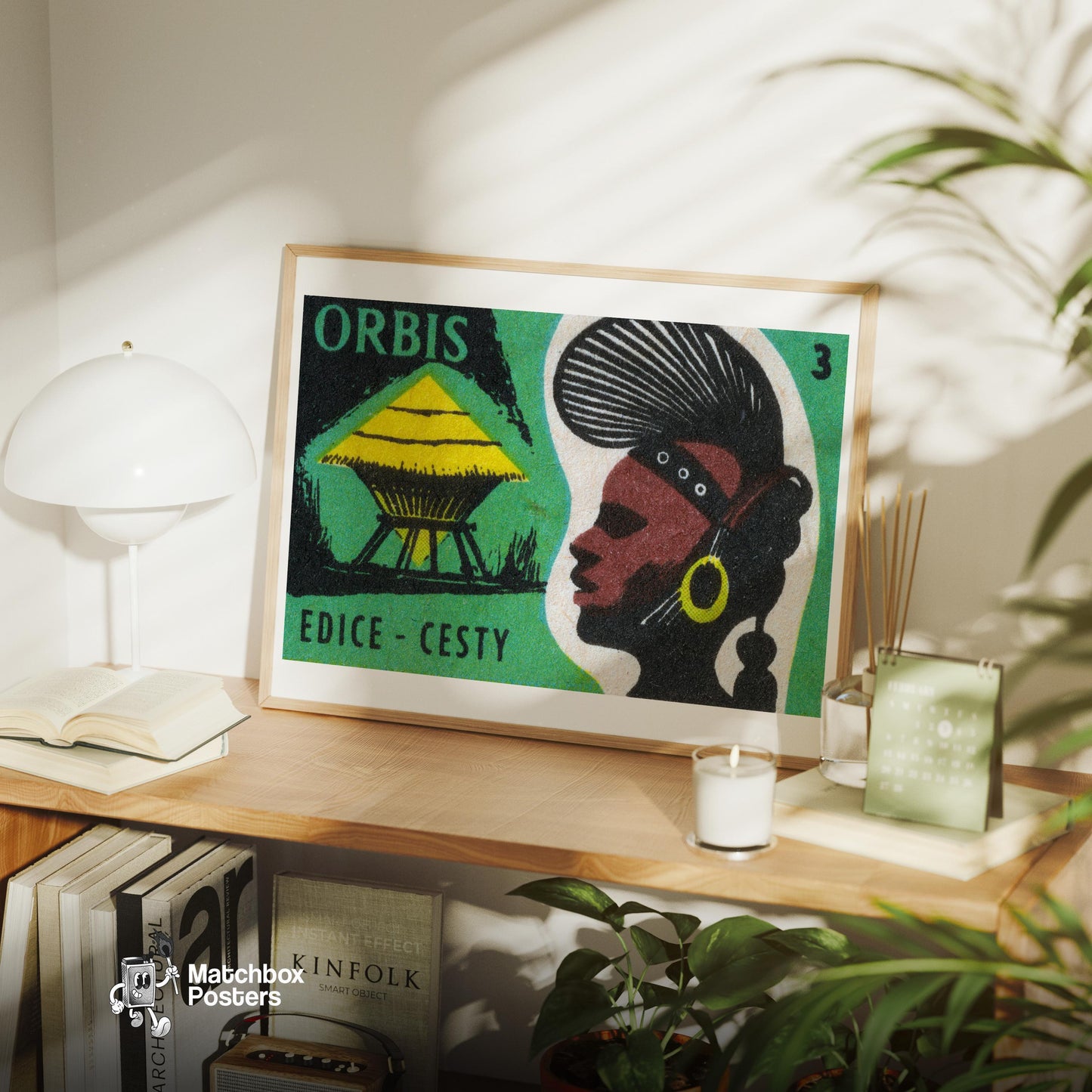 African Tribal Hut - vintage matchbox label print - office wall