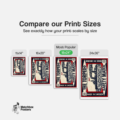 The Torpedo - vintage matchbox label print - gallery wall preview