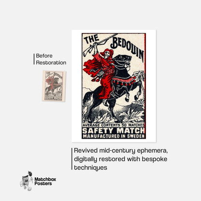 Bedouin Rider - vintage matchbox label print - framed wall art preview