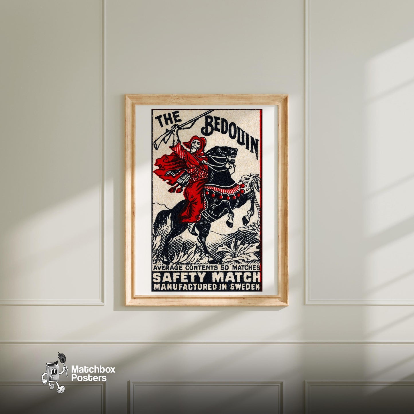 Bedouin Rider - vintage matchbox label print - bedroom mockup