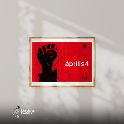 Red Fist - vintage matchbox label print - bedroom mockup