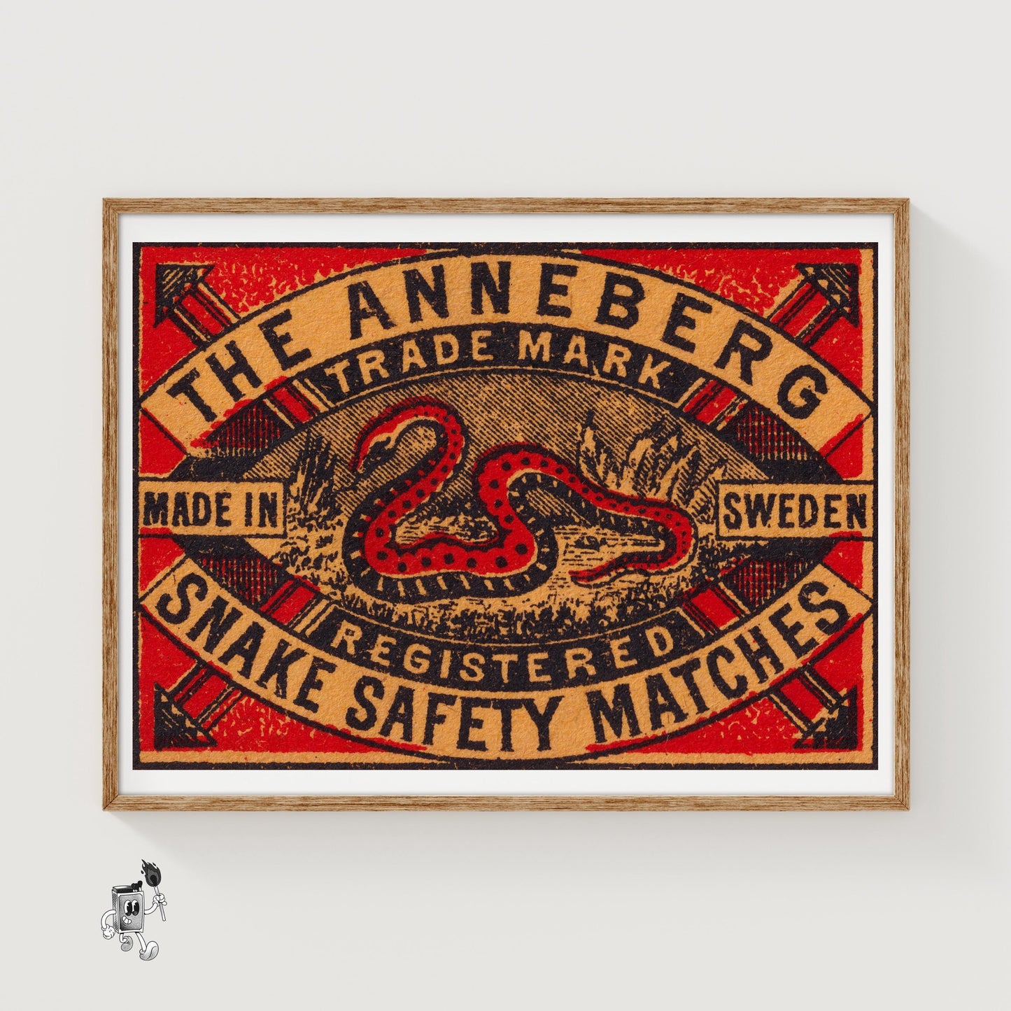 Red Snake - vintage matchbox label print