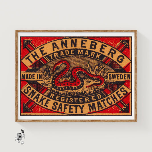 Red Snake - vintage matchbox label print