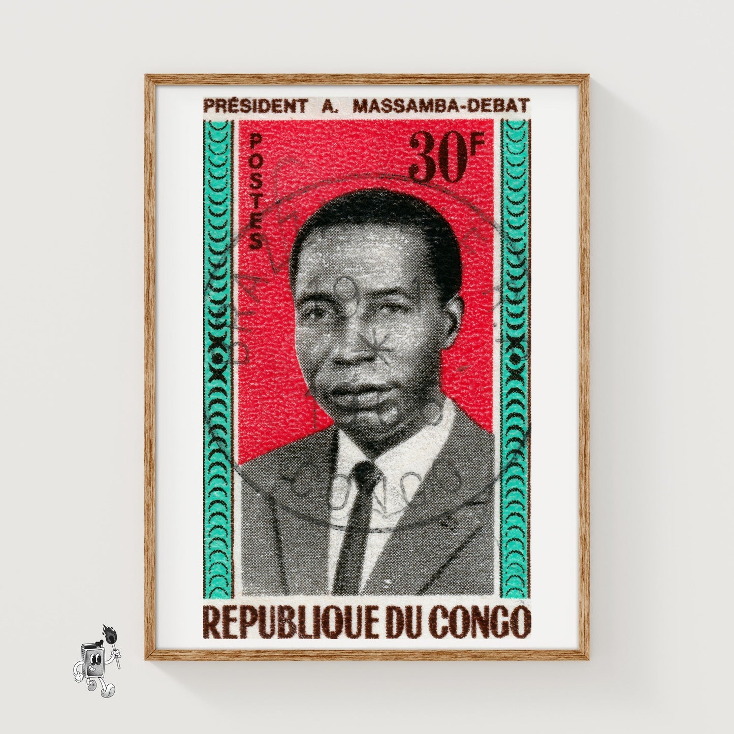 Congolese President - vintage matchbox label print