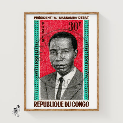 Congolese President - vintage matchbox label print