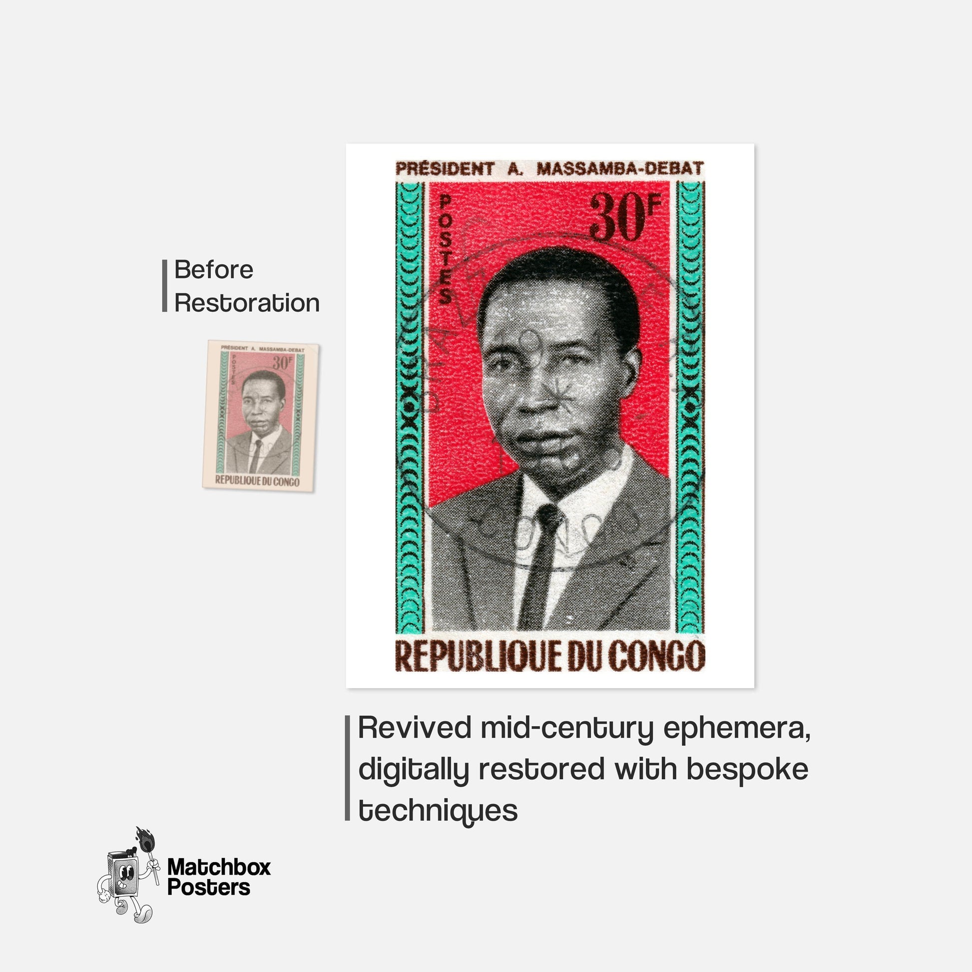 Congolese President - vintage matchbox label print - framed wall art preview