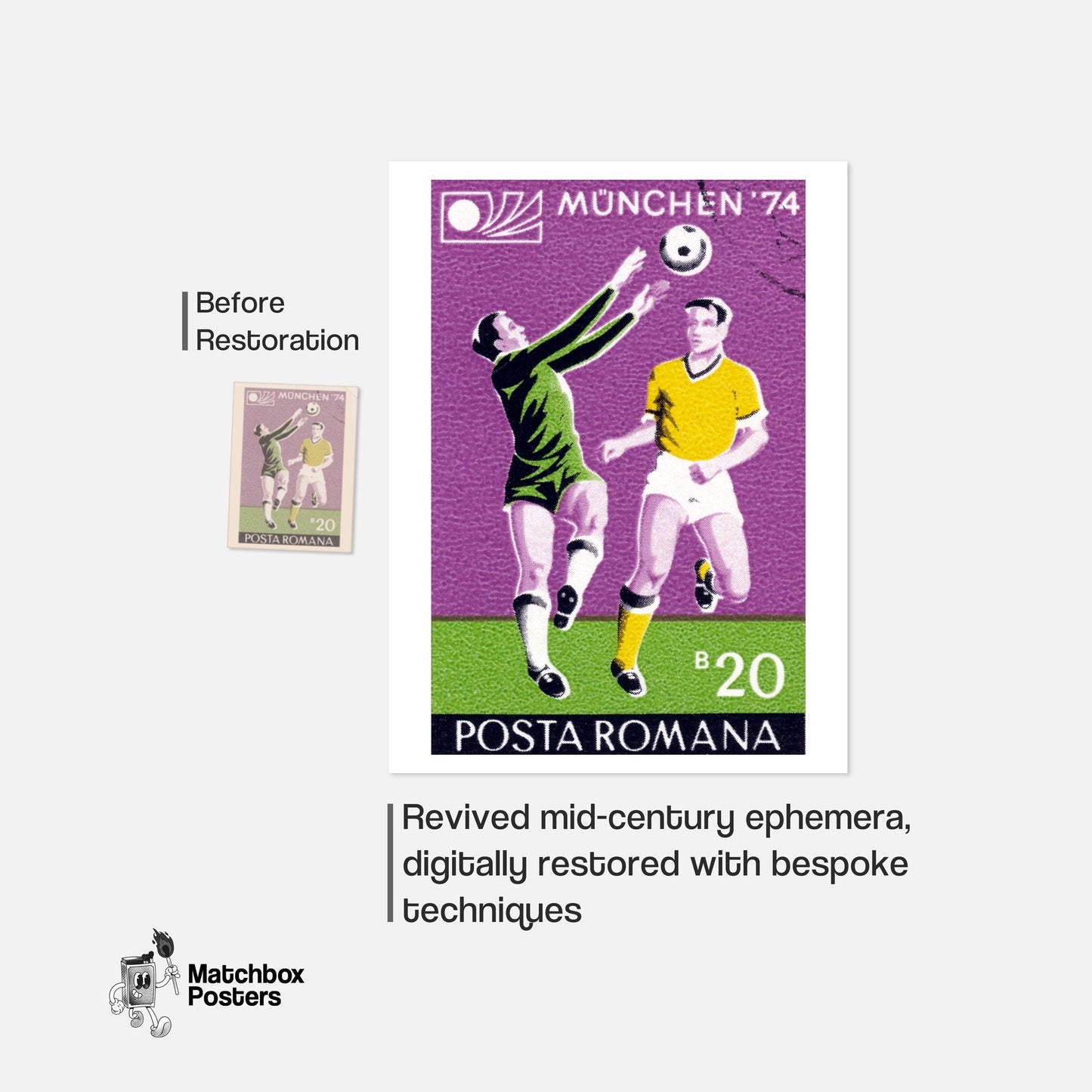Football Players - vintage matchbox label print - framed wall art preview