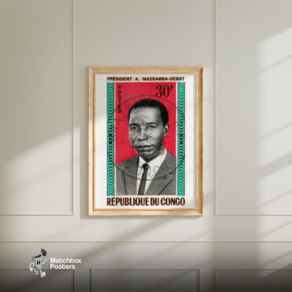 Congolese President - vintage matchbox label print - bedroom mockup