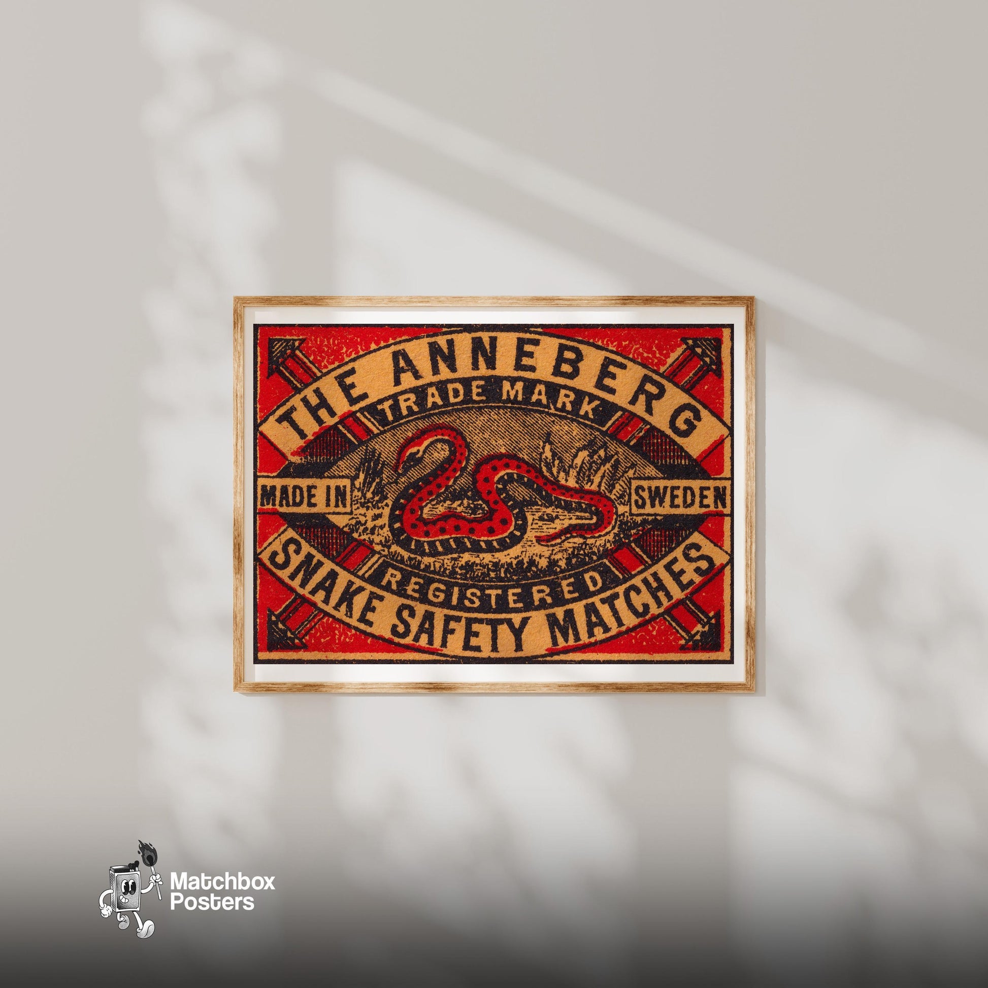 Red Snake - vintage matchbox label print - bedroom mockup