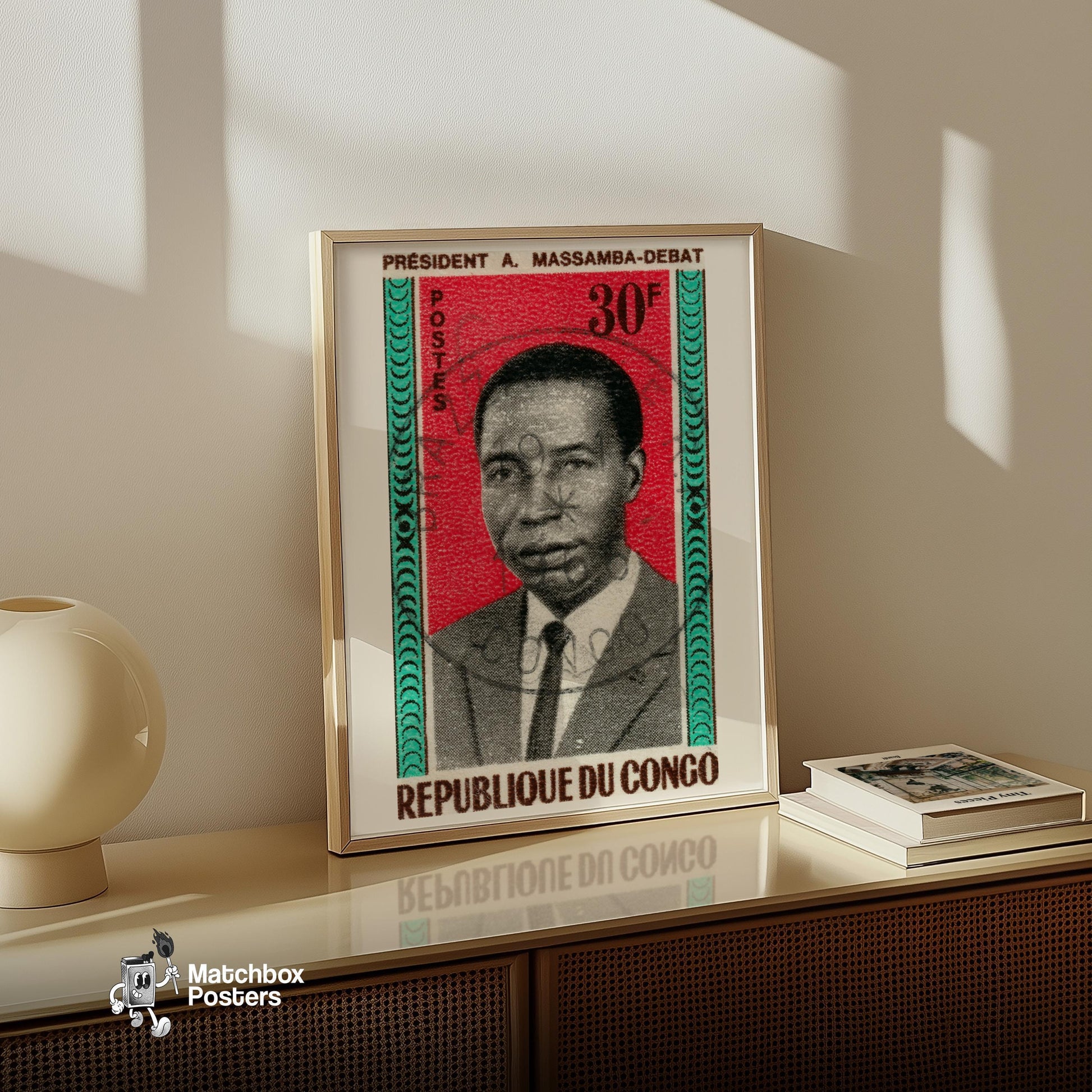 Congolese President - vintage matchbox label print - size comparison