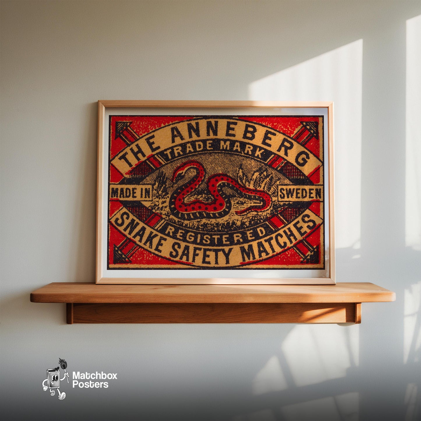 Red Snake - vintage matchbox label print - size comparison