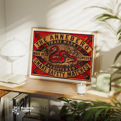 Red Snake - vintage matchbox label print - office wall