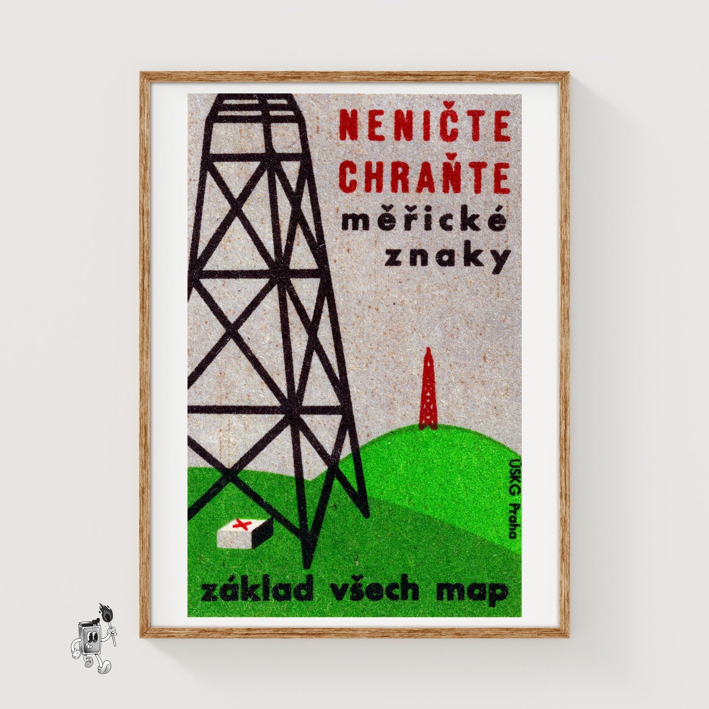 Electricity Pylon - vintage matchbox label print