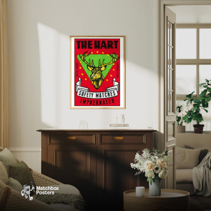 Deer Head - vintage matchbox label print - living room mockup