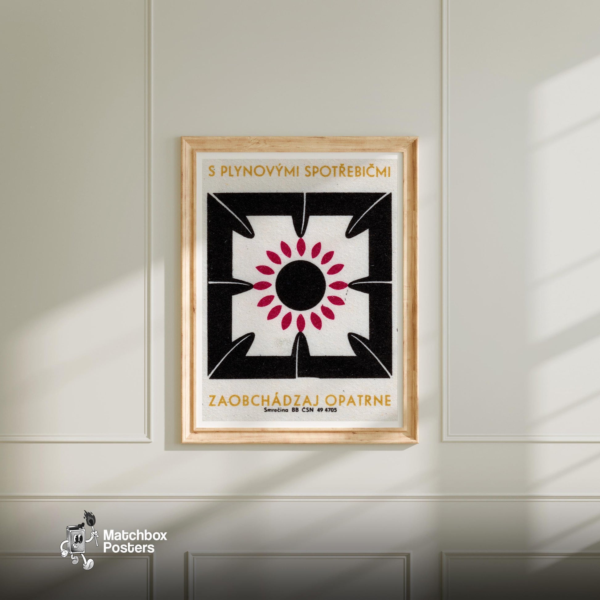 Keep Safe Around Gas - vintage matchbox label print - bedroom mockup