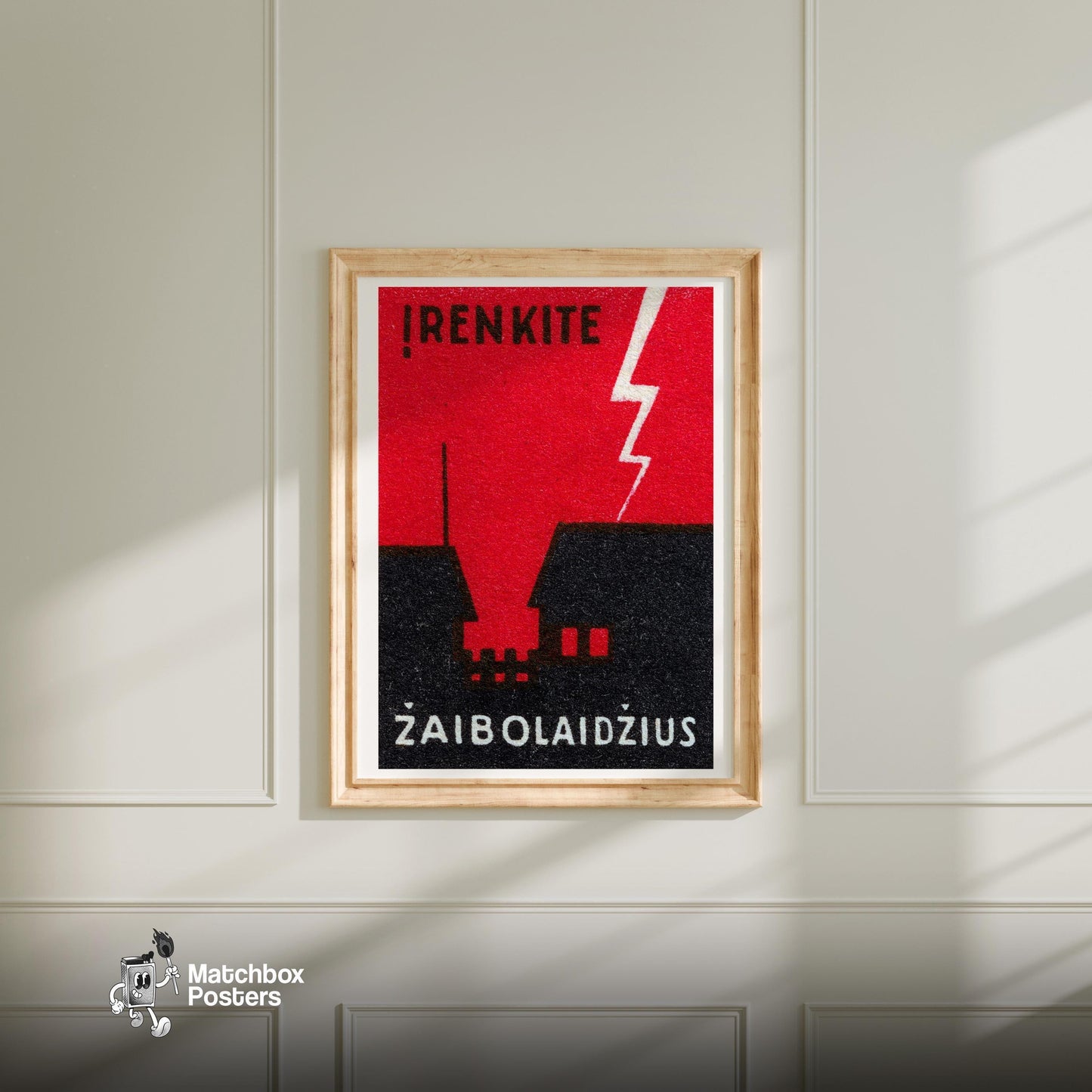 Lightning Bolt - vintage matchbox label print - bedroom mockup