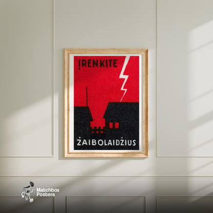Lightning Bolt - vintage matchbox label print - bedroom mockup
