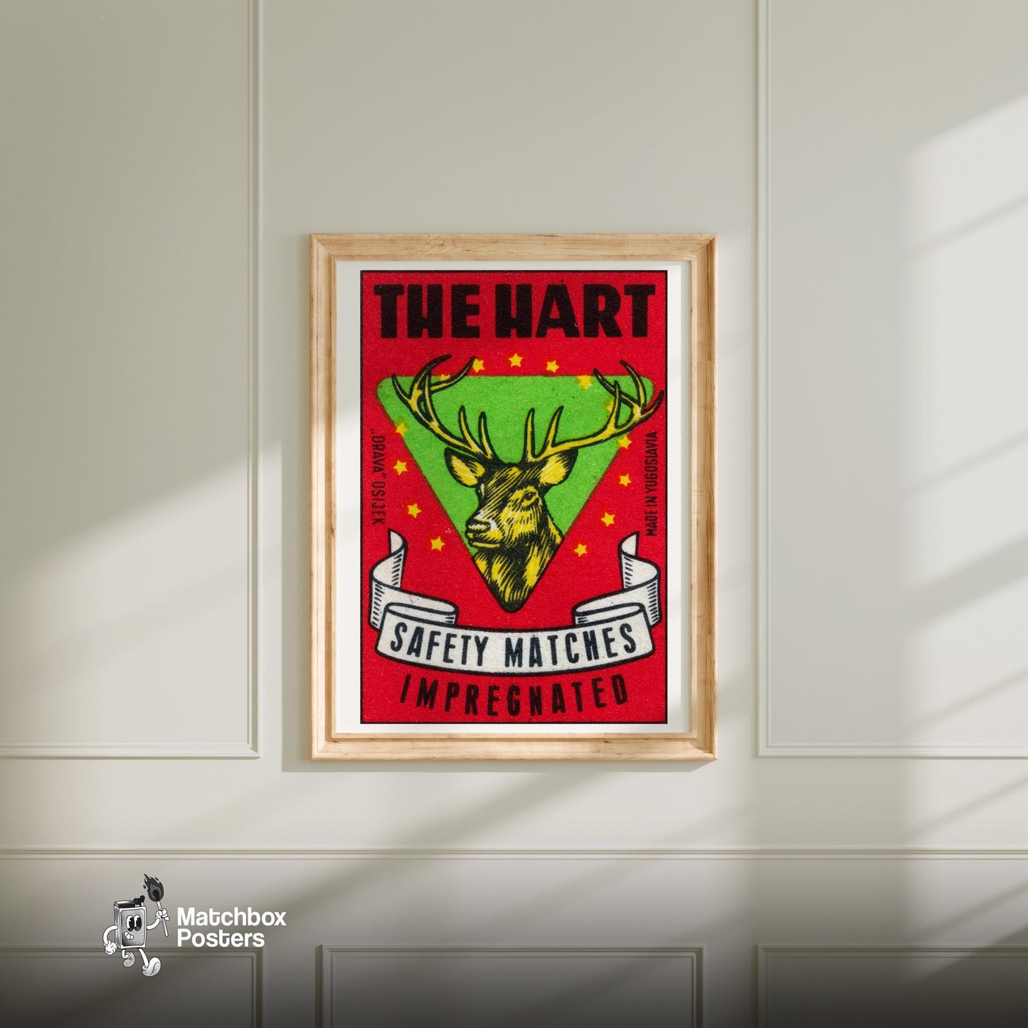 Deer Head - vintage matchbox label print - bedroom mockup