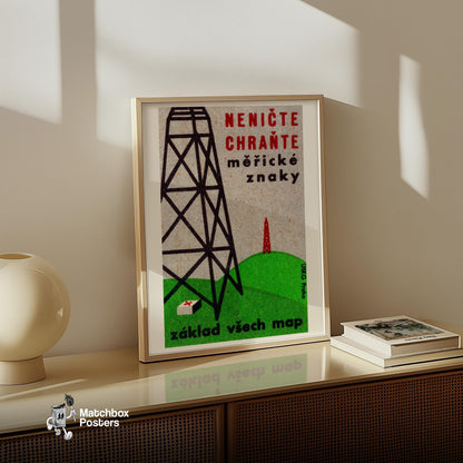 Electricity Pylon - vintage matchbox label print - size comparison