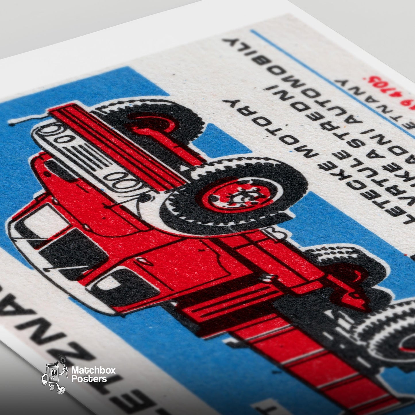Red Truck - vintage matchbox label print - close-up detail