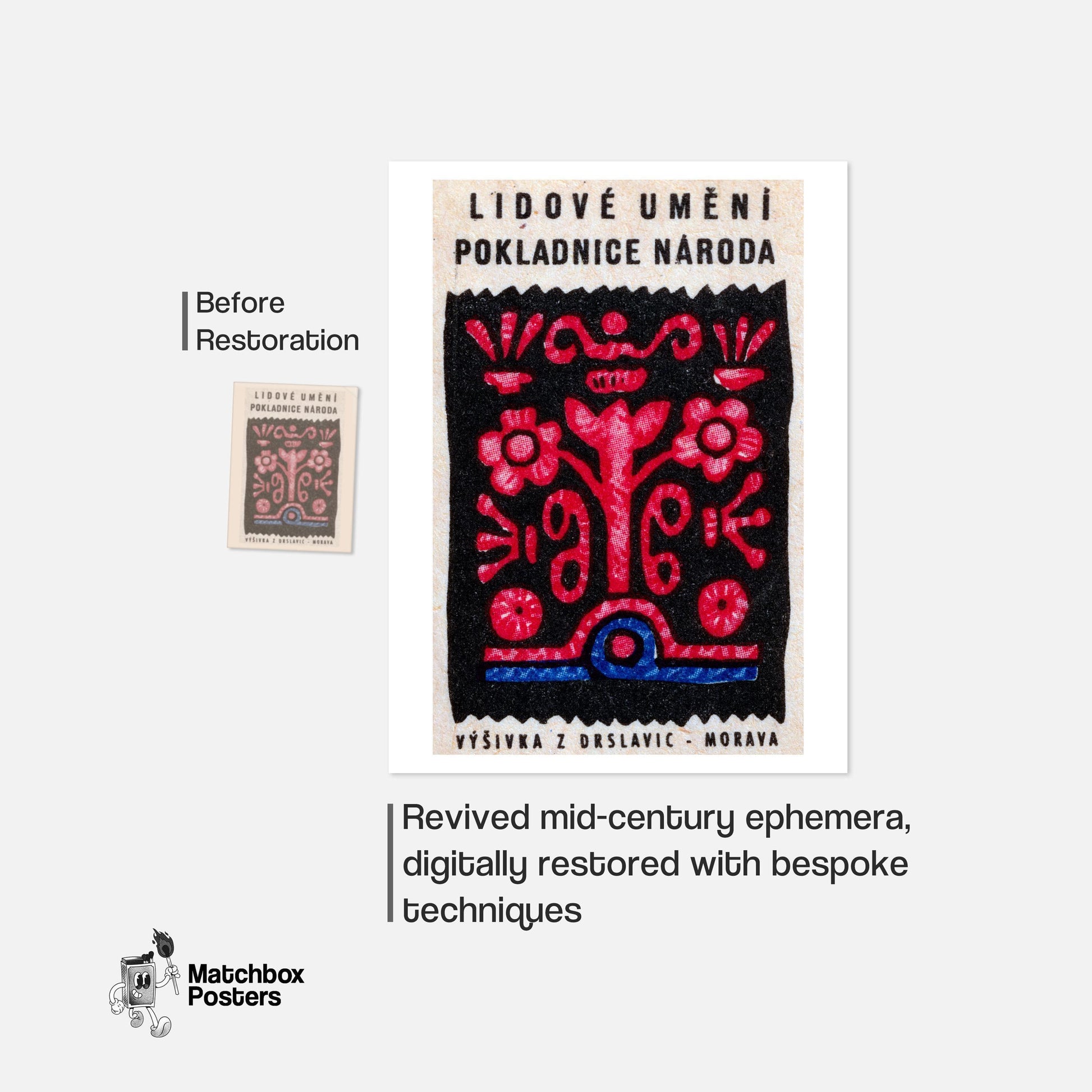 Red Flower - vintage matchbox label print - framed wall art preview