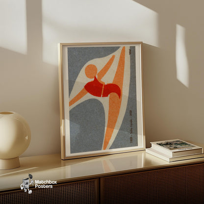 Abstract Depiction Of A Gymnast - vintage matchbox label print - size comparison