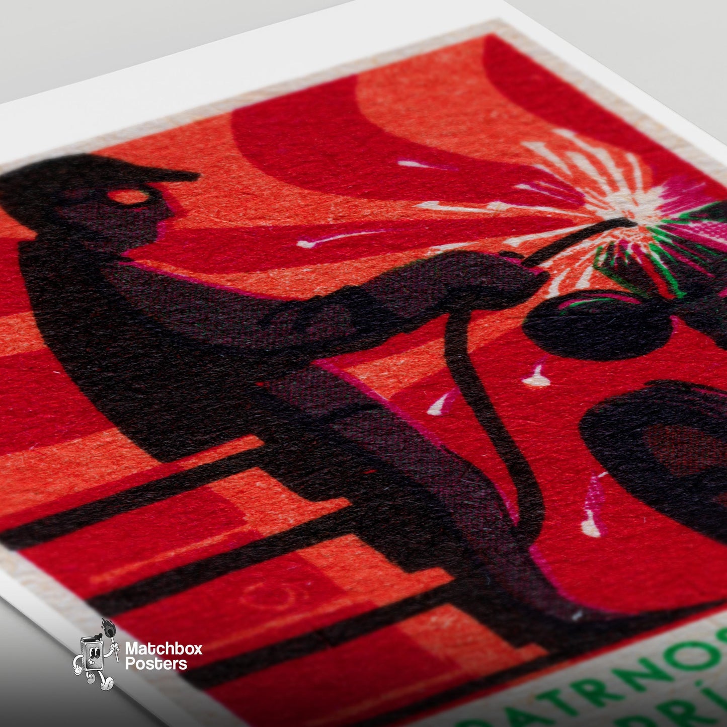 Silhouette Of A Welder - vintage matchbox label print - close-up detail