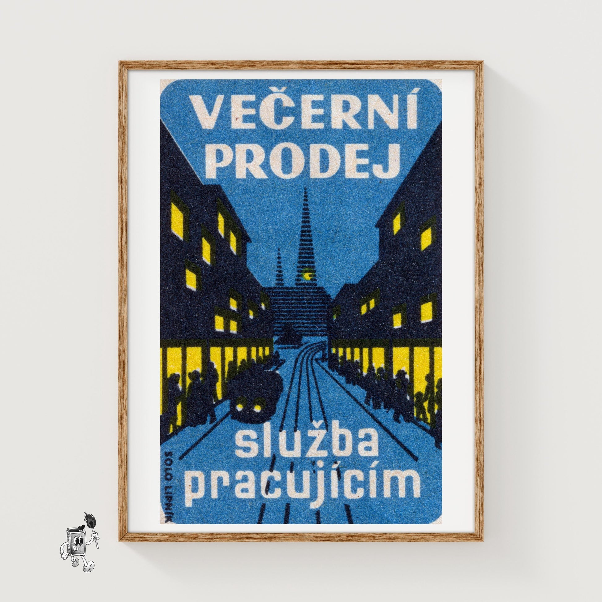 Tram on City Street - vintage matchbox label print