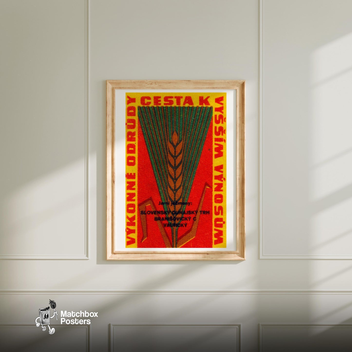 Wheat Farming - vintage matchbox label print - bedroom mockup