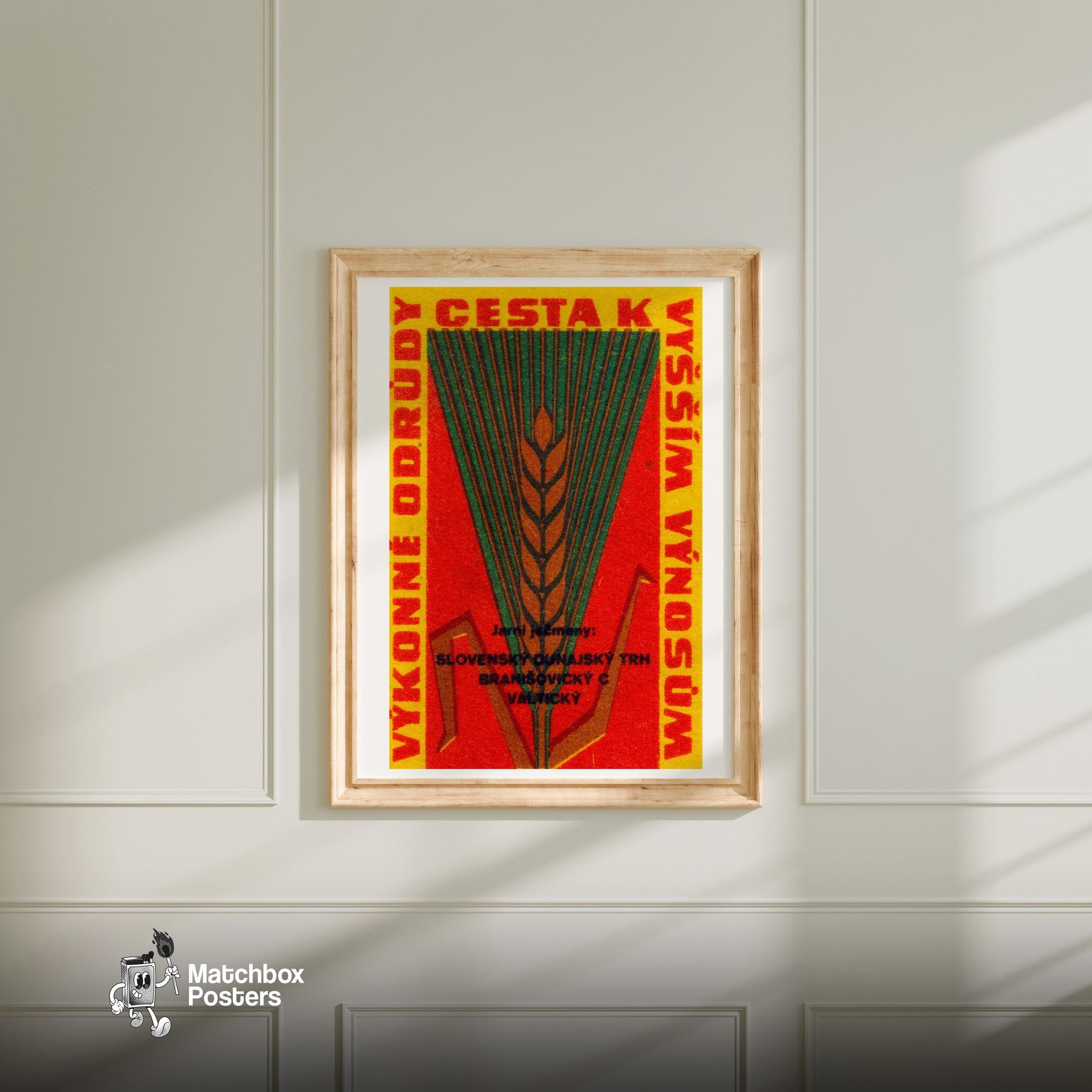 Wheat Farming - vintage matchbox label print - bedroom mockup