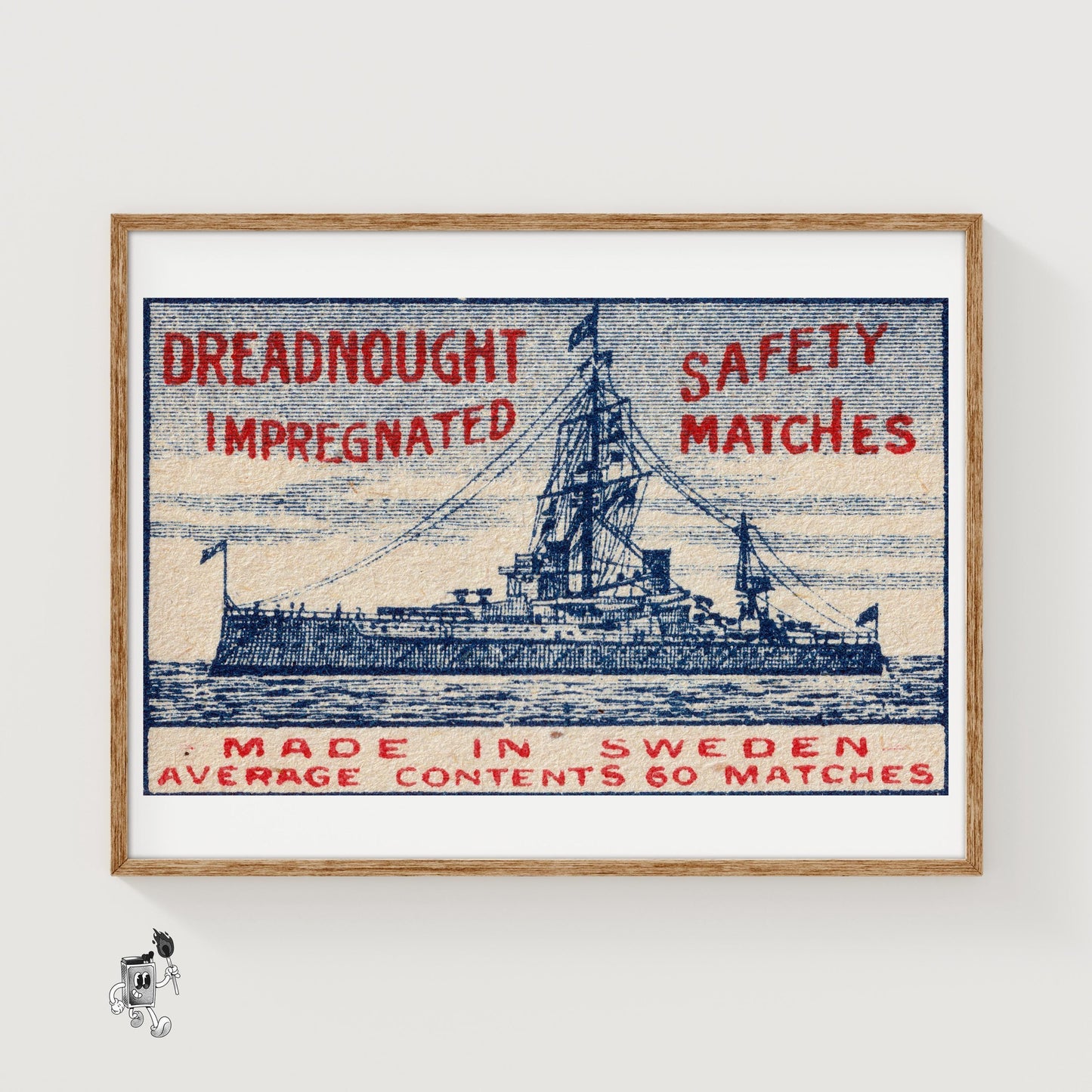 Dreadnought Ship - vintage matchbox label print