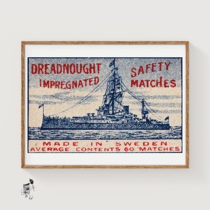 Dreadnought Ship - vintage matchbox label print