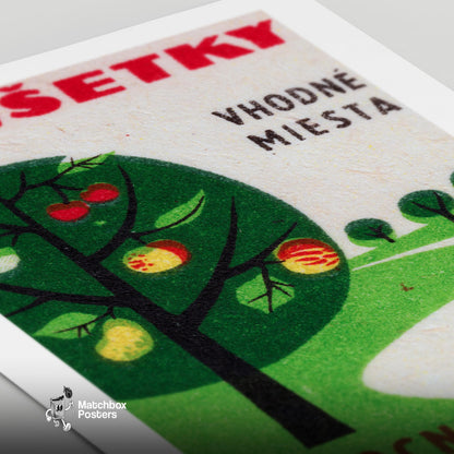 Fruit Trees - vintage matchbox label print - close-up detail
