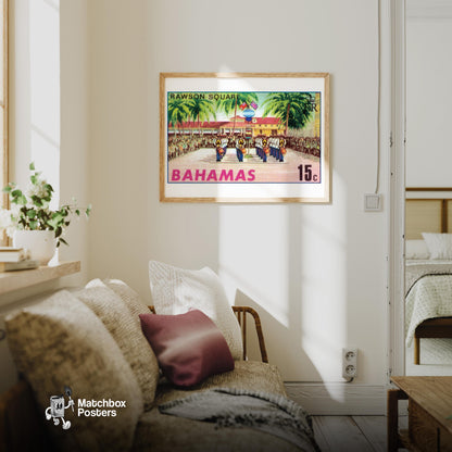 Marching Band Bahamas - vintage matchbox label print - living room mockup