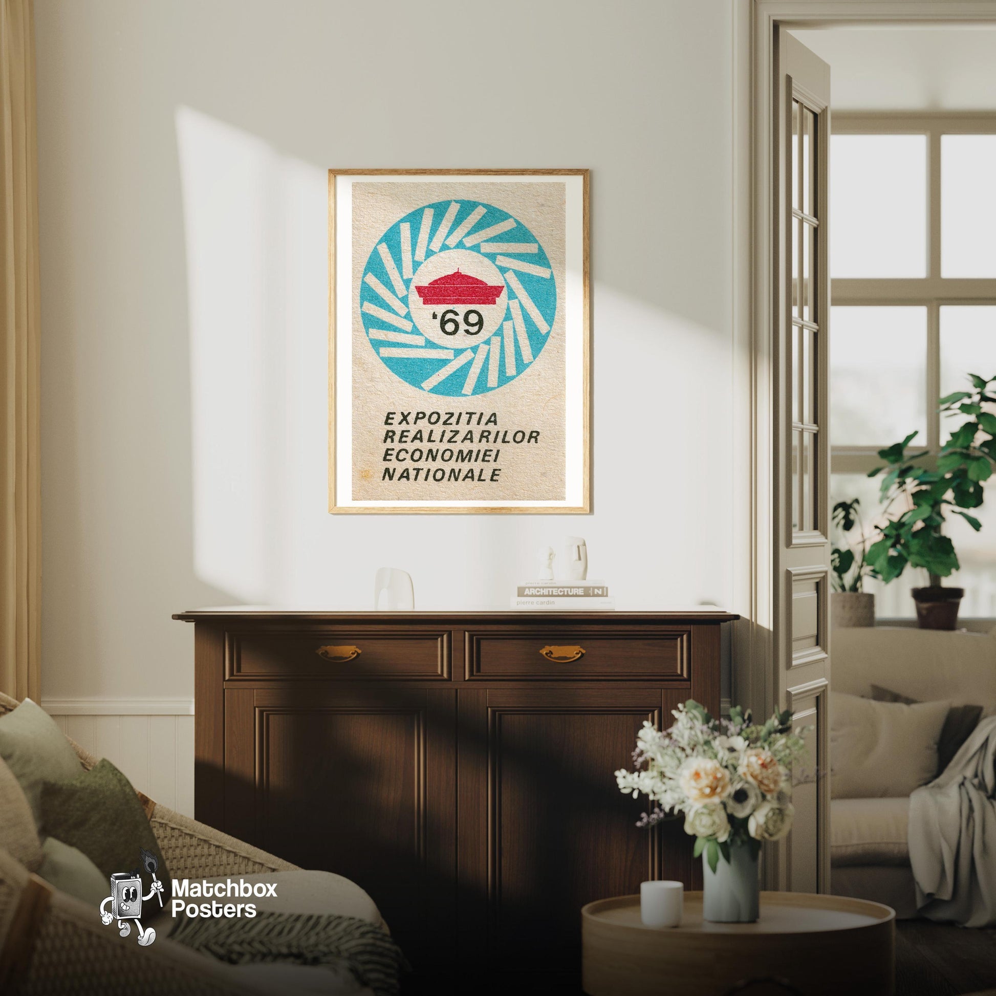 National Economy Showcase - vintage matchbox label print - living room mockup