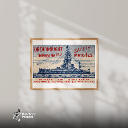Dreadnought Ship - vintage matchbox label print - bedroom mockup