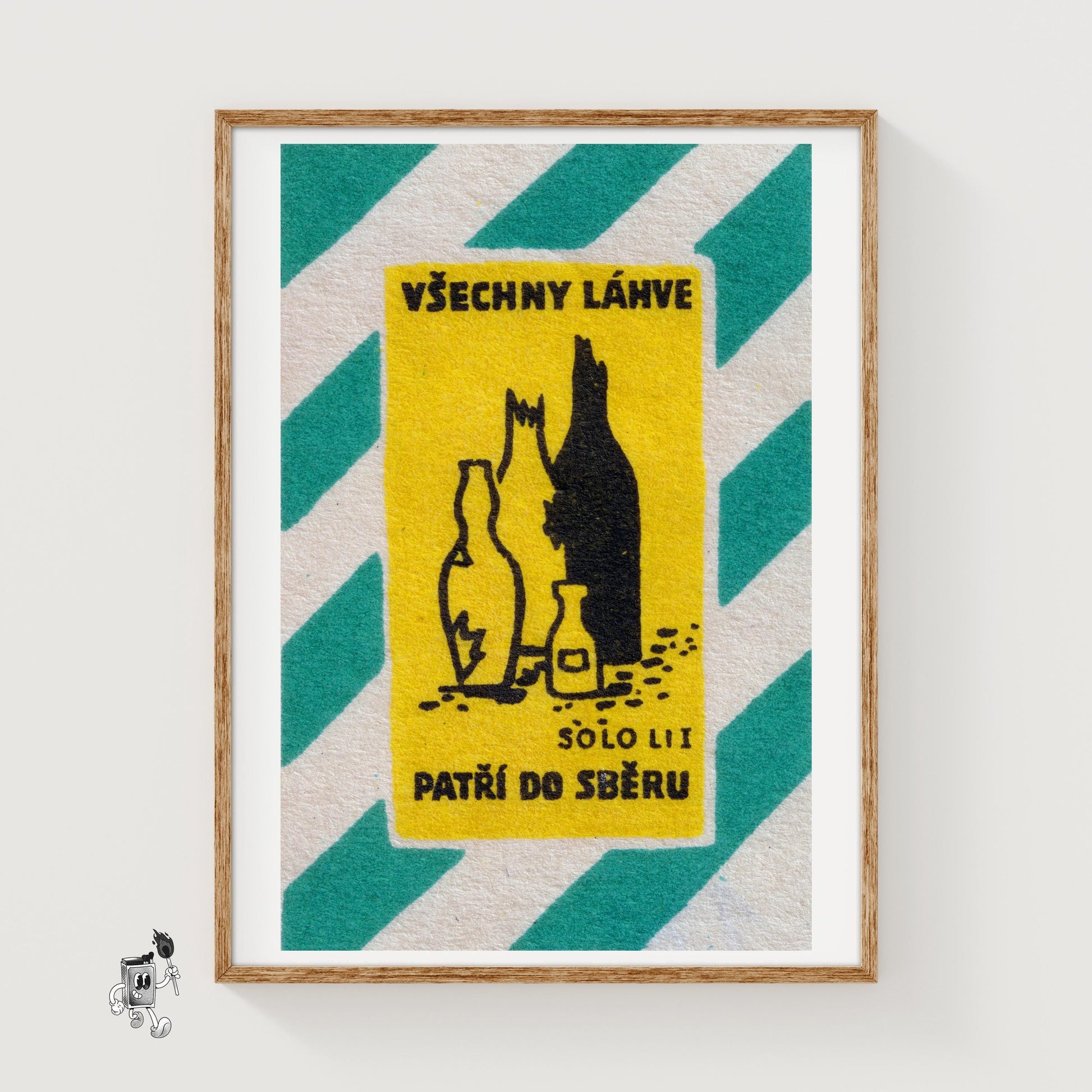 Broken Glass Bottles - vintage matchbox label print