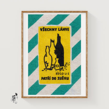 Broken Glass Bottles - vintage matchbox label print