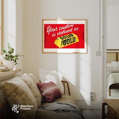 Gold Bar - vintage matchbox label print - living room mockup