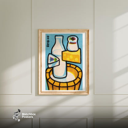 Milk and Cheese - vintage matchbox label print - bedroom mockup