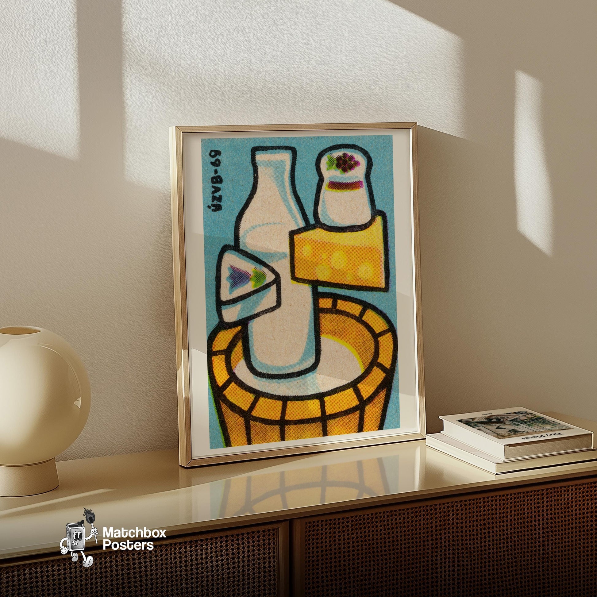Milk and Cheese - vintage matchbox label print - size comparison