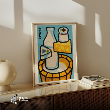 Milk and Cheese - vintage matchbox label print - size comparison