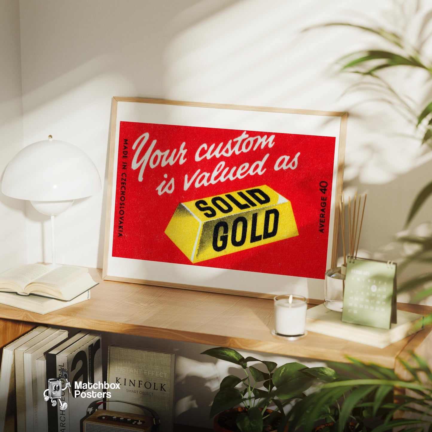 Gold Bar - vintage matchbox label print - office wall